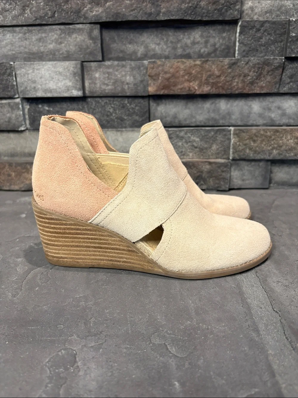 Toms Two-Tone Suede Wedge Booties w/ Cutout